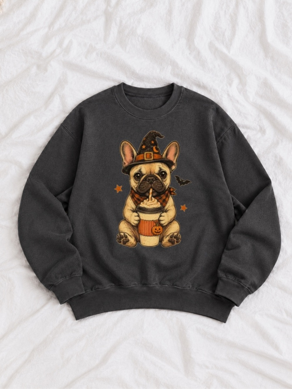 Charcoal Sweatshirt with Halloween French Bulldog Graphic